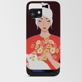 A Girl, a Cat, and Flowers iPhone Card Case