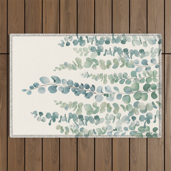 Watercolor Eucalyptus Leaves Outdoor Rug by Nadja Society6