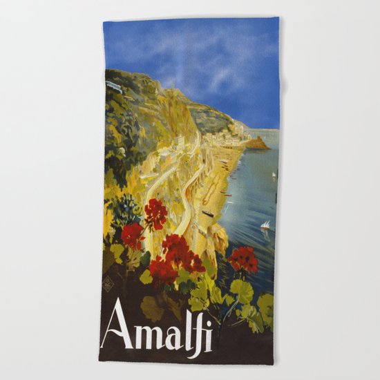 Vintage Amalfi Italy Travel Beach Towel