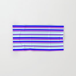 [ Thumbnail: Blue, Orchid, Light Blue & Light Cyan Colored Pattern of Stripes Hand & Bath Towel ]