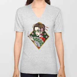Japanese Geisha Hippie Stoner V Neck T Shirt