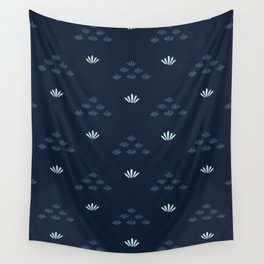 Indigo blue stylized flower grass pattern. Wall Tapestry | Delicate, Dyeing, Cloth, Denim, Fashion, Cotton, Asian, Background, Drawing, Decorative 