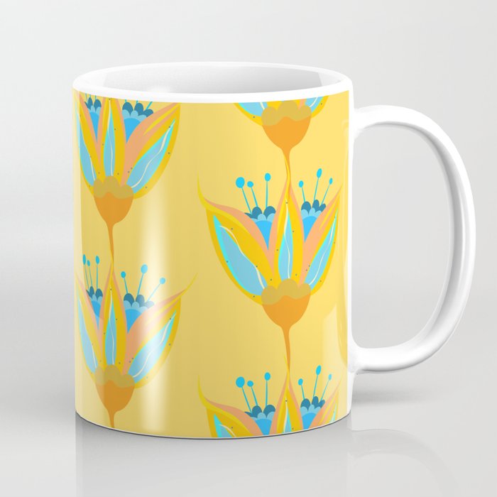 Abstract Colorful Floral Art Pattern in Turquoise and Yellow Coffee Mug