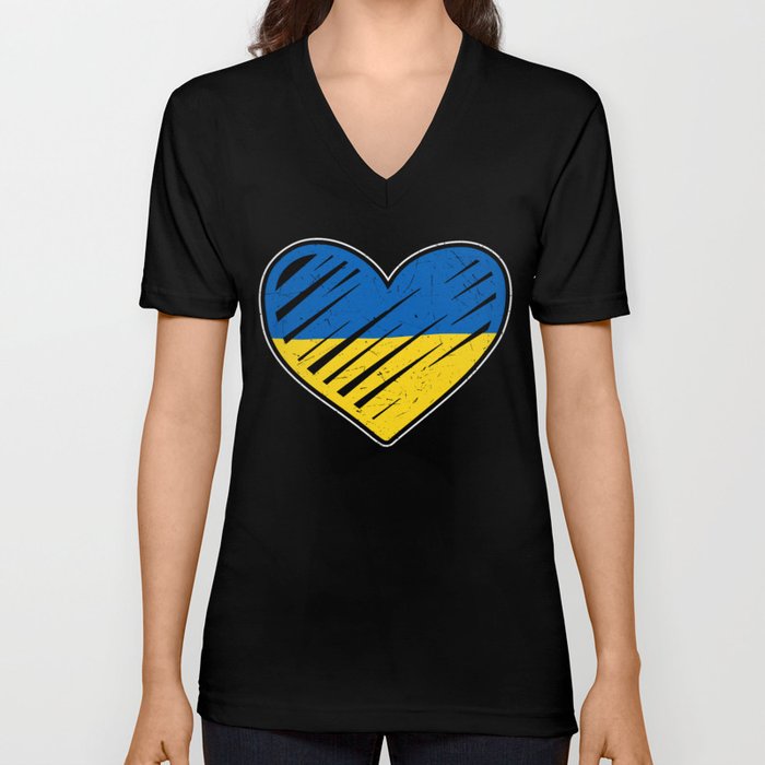 Peace for ukraine Heart ukraine yellow blue V Neck T Shirt