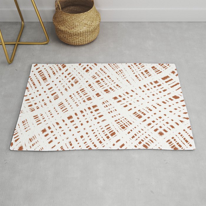 Rough Weave Abstract Burlap Painted Pattern in White and Clay Rug