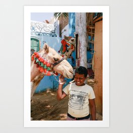 Boy with His Camel in Colorful Nubian Village in Aswan Egypt, Africa Art Print Art Print
