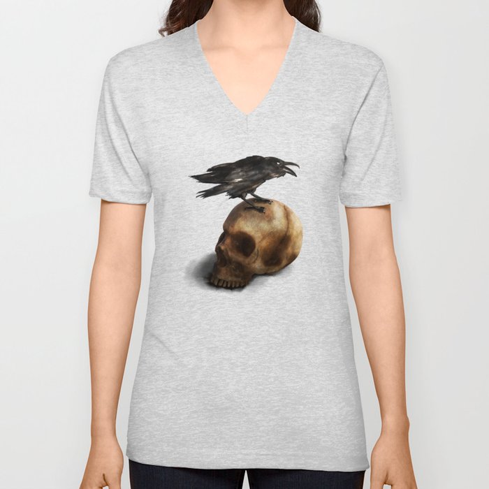 Raven and Skull V Neck T Shirt