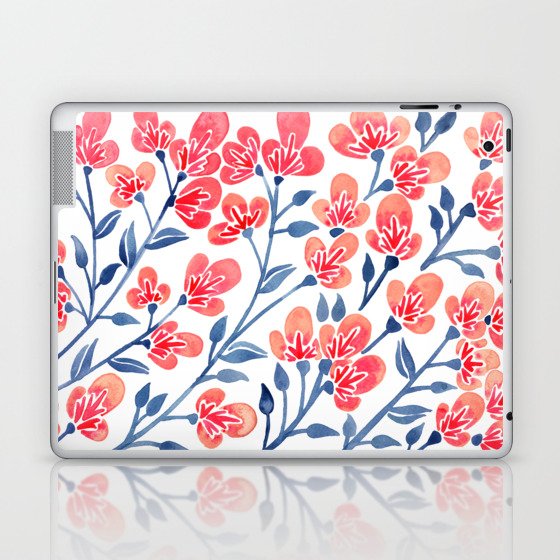 Cherry Blossoms – Melon & Navy Palette Laptop & iPad Skin