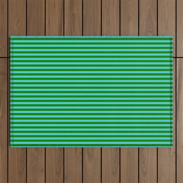 Turquoise & Green Colored Striped Pattern Outdoor Rug
