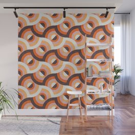 Here comes the sun // brown orange and blush pink 70s inspirational groovy geometric suns Wall Mural