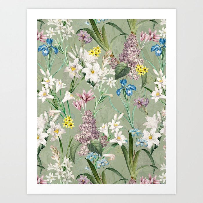 Vintage Springflower Garden Flowers Art Print