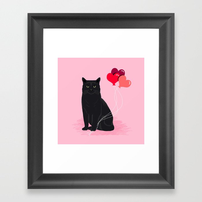 Black Cat valentines day balloons hearts cat breeds must have gifts valentine's day Framed Art Print