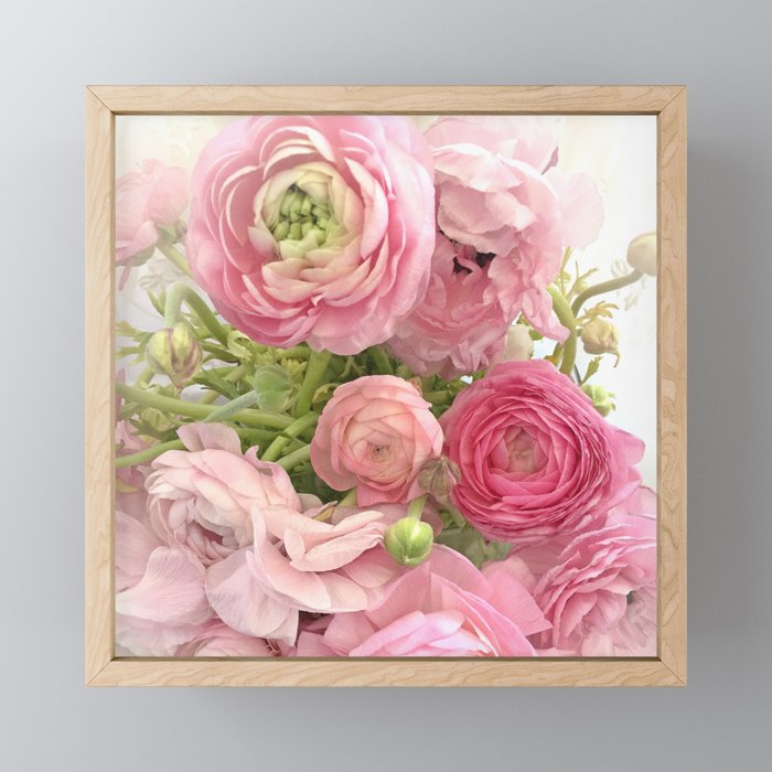 Shabby Chic Cottage Ranunculus Peonies Roses Floral Print & Home Decor Framed Mini Art Print