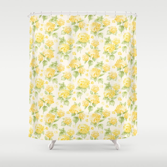 Modern  sunshine yellow green hortensia flowers Shower Curtain