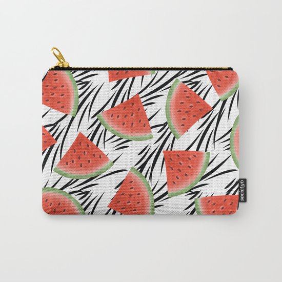 Watermelon slices on white black stripes on the background. Carry-All Pouch