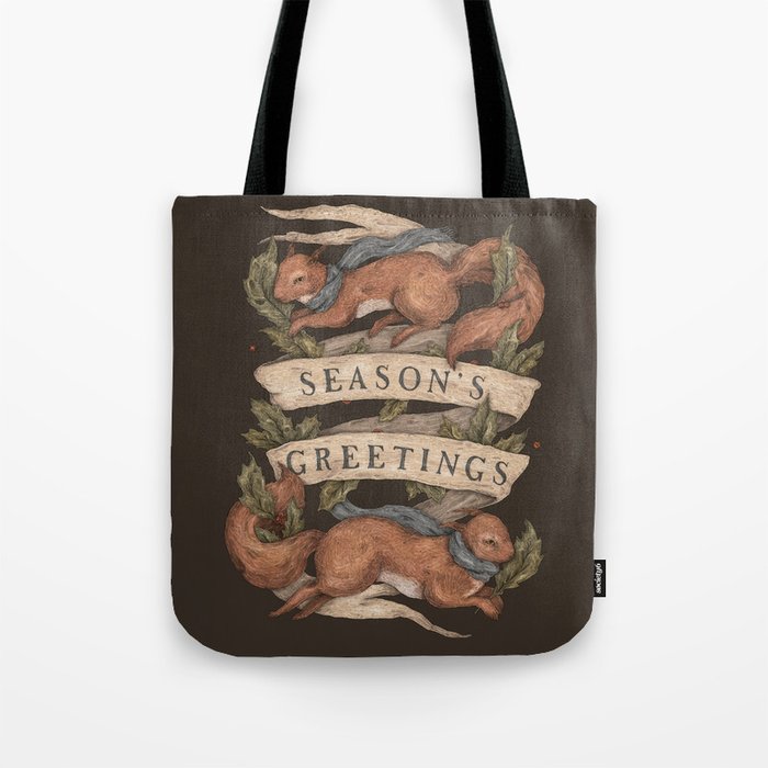 Red Squirrel Season's Greetings Tote Bag