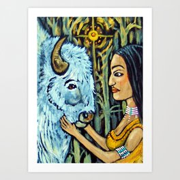 Sacred White Buffalo * Nature Maiden Art Print | Nature, People, Painting, Animal 
