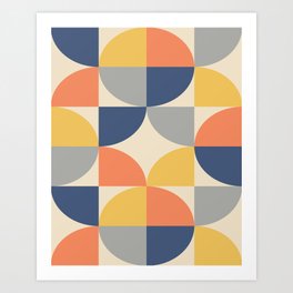 Mid Century Modern Geometric Pattern 445 Blue Yellow Orange Gray and Beige Art Print