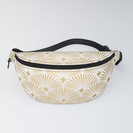 Art Deco Pattern. Seamless white and gold background. Metallic shells or scales lace ornament. Minimalistic geometric design. Vintage lines. 1920-30s motifs. Luxury vintage wedding decoration Fanny Pack