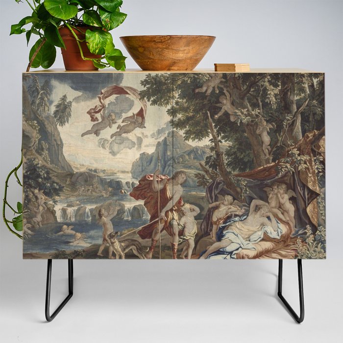Antique 18th Century 'Venus and Adonis' Flemish Tapestry Credenza