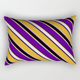 [ Thumbnail: Goldenrod, Lavender, Indigo, and Black Colored Lined Pattern Rectangular Pillow ]