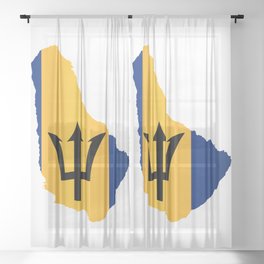 Barbados Islands In Silhouette With Flag Sheer Curtain