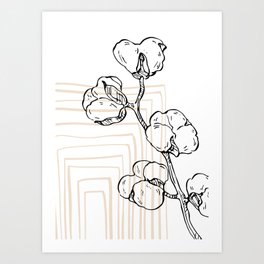 Simple Minimal Geometric - Boho Botanical Leave cotton flower Art Print