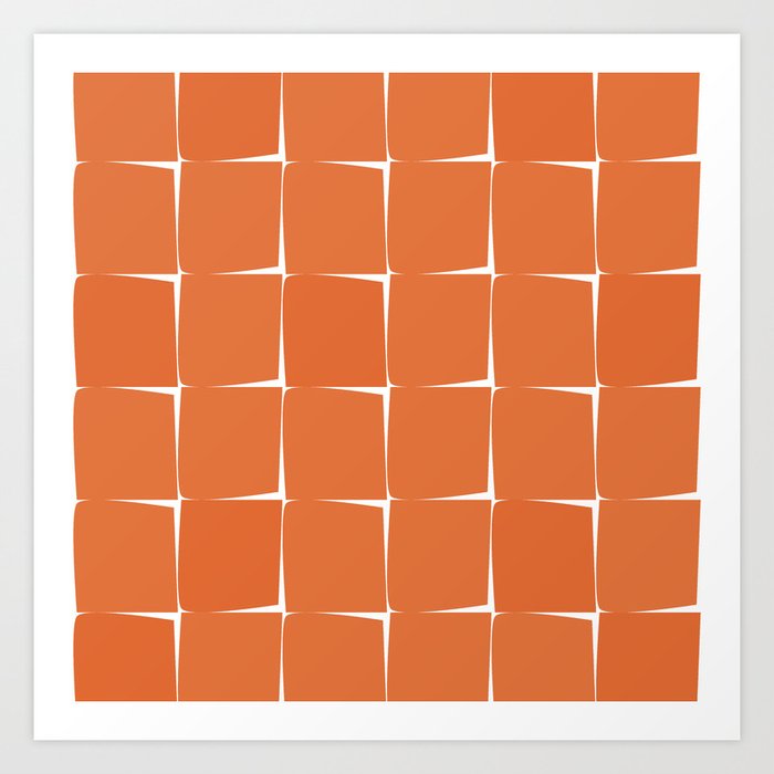 Midcentury Modern Flux Check Grid Pattern in Burnt Orange Tones on White Art Print