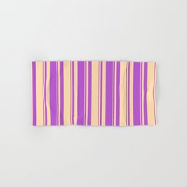 [ Thumbnail: Tan & Orchid Colored Stripes Pattern Hand & Bath Towel ]