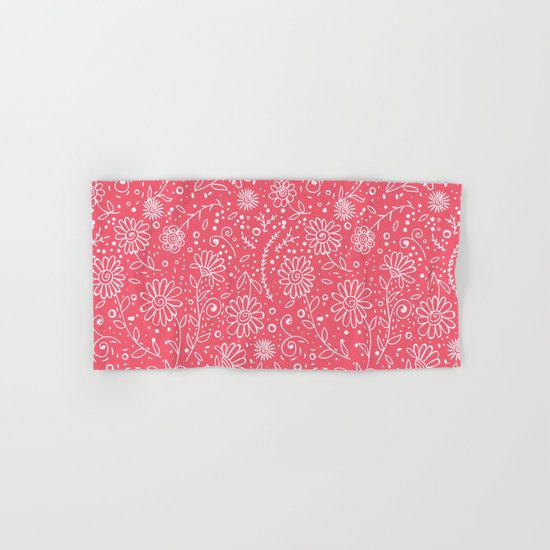 Red doodle floral pattern Hand & Bath Towel