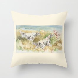 ENGLISH SETTERS in the field Hunting scene Throw Pillow