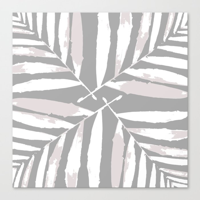 Geometric, white, light grey, silver,  tropical, autumn, fall, pattern, Palm, leaves, society6 Canvas Print
