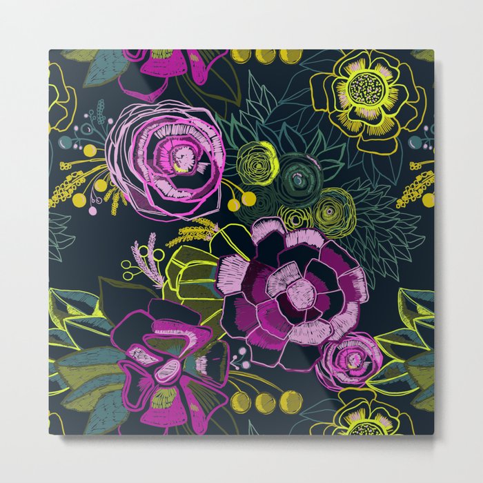 Embroidered Florals Metal Print
