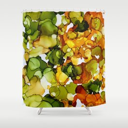 Falling, Abstract Painting in Green, Orange, and Yellow Shower Curtain