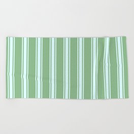 [ Thumbnail: Dark Sea Green and Light Cyan Colored Pattern of Stripes Beach Towel ]