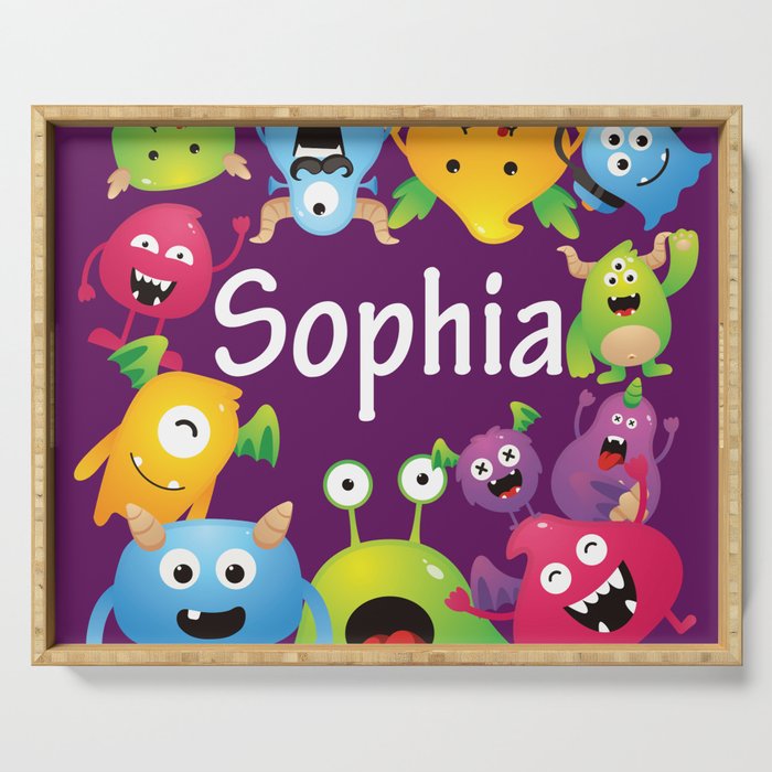 Cute & lovely monsters - Sophia (purple background) Serving Tray
