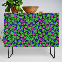 Tropical Monstera and Hibiscus Chintz - Lime Brights Credenza