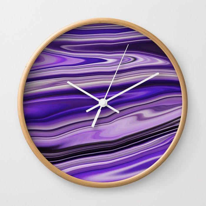 Purple Waves Abstract Art, Digital Fluid Art Ripples Blend Wall Clock