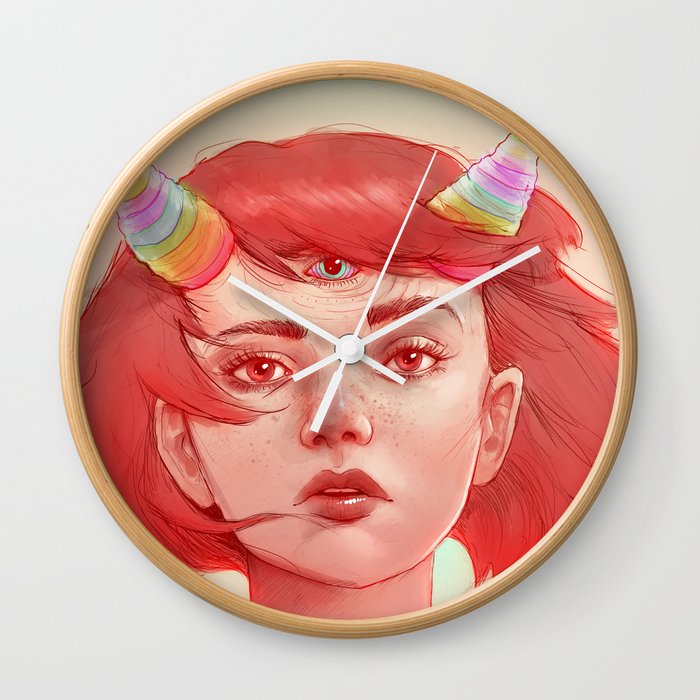 Red girl with horns Wall Clock
