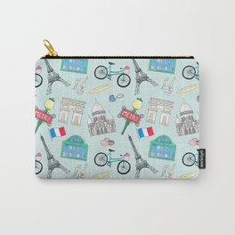 Paris Icons Blue Carry-All Pouch | Champagne, Drawing, Bike, Macarons, Streetlight, Bicycle, Travel, Bubbly, Paris, Sacrecoeur 