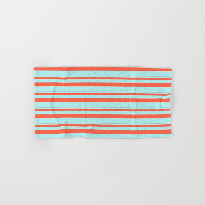Red & Turquoise Colored Striped/Lined Pattern Hand & Bath Towel