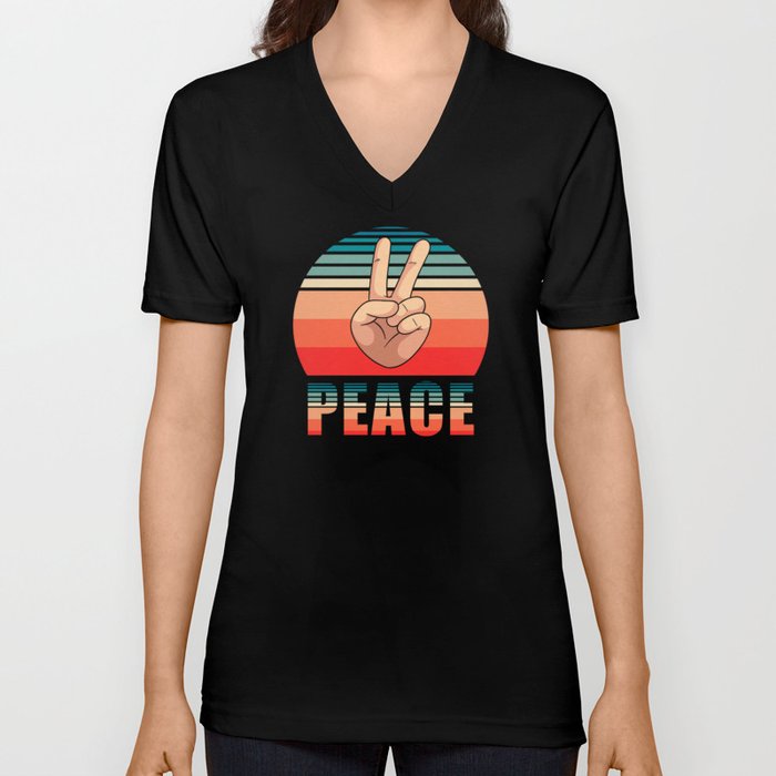 Peace Symbol Retro V Neck T Shirt