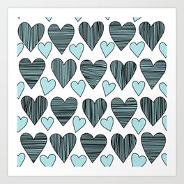 Cute blue hearts Art Print