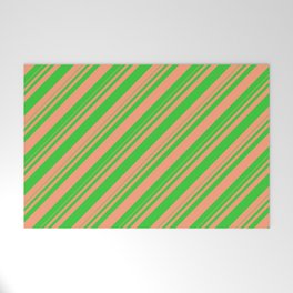[ Thumbnail: Lime Green & Light Salmon Colored Striped/Lined Pattern Welcome Mat ]