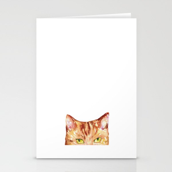Orange cat peeking Painting Wall Poster Watercolor Stationery Cards