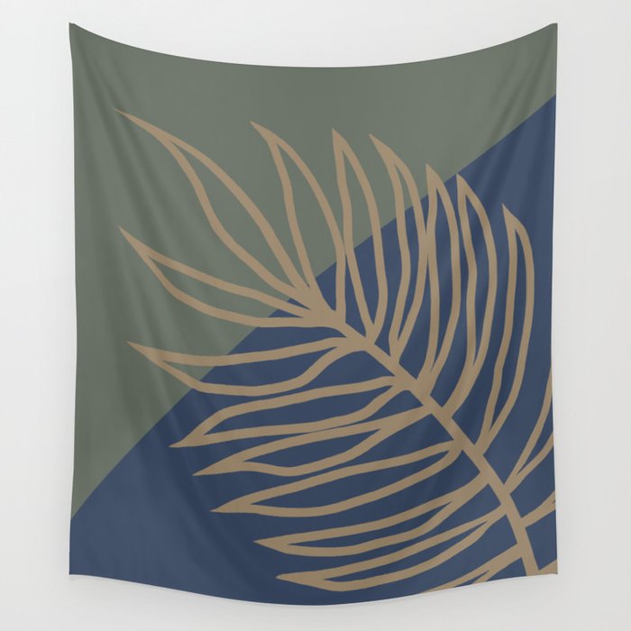 Palm leave blue green design minimal modern Wall Tapestry