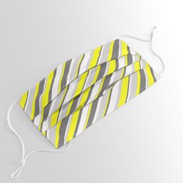 [ Thumbnail: Yellow, Dim Gray, White & Light Grey Colored Stripes Pattern Face Mask ]