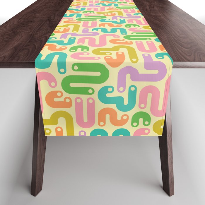 JELLY BEANS POSTMODERN 1980S ABSTRACT GEOMETRIC in BRIGHT SUMMER COLORS ON CREAM Table Runner