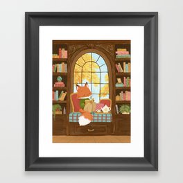 Cozy Autumn Library Fox Framed Art Print