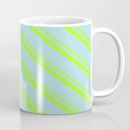 [ Thumbnail: Light Green & Powder Blue Colored Stripes/Lines Pattern Coffee Mug ]